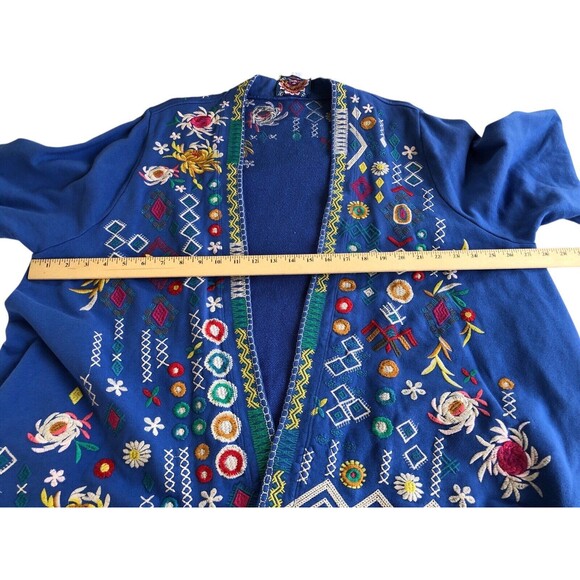 Johnny Was Blue Prisca Embroidered Draped Open Front Cardigan Size XXL - Picture 9 of 12